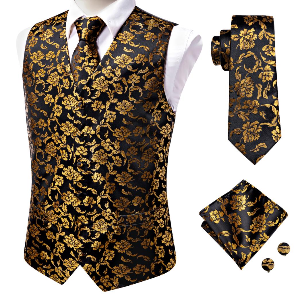 4Piece Mens Vest for Suit Luxury Paisley Floral Plaid Suit Silk Vest and Tie Set Blue Gold Red Sliver Wedding Vest The Clothing Company Sydney
