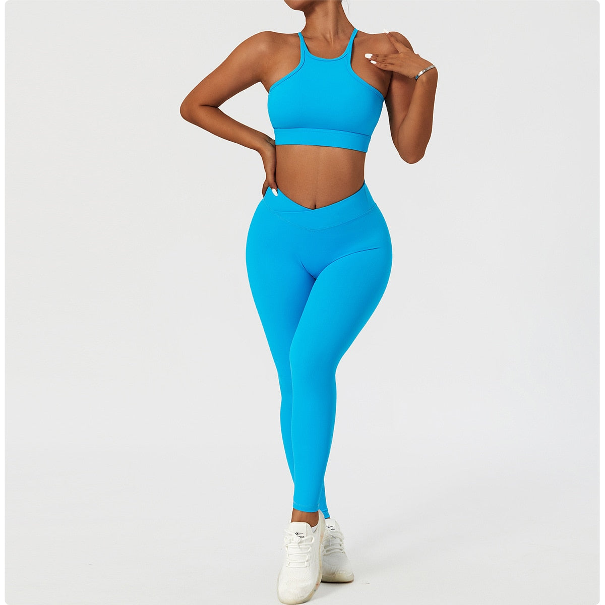 2 Piece Women's Yoga Set Workout Shirts Sport Pants Bra Gym Suits Fitness Shorts Crop Top High Waist Running Leggings Sports Sets The Clothing Company Sydney