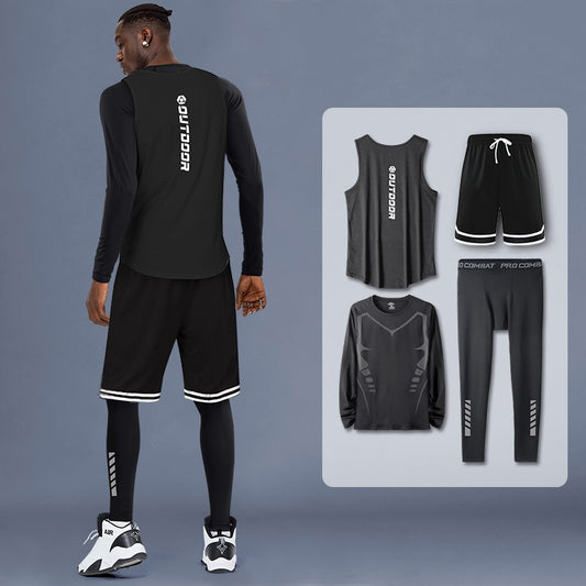 4 Piece/Set Men's Basketball Tracksuit Gym Fitness Compression Sports Suit Running Jogging Sport Wear Exercise Workout Tights Shorts The Clothing Company Sydney