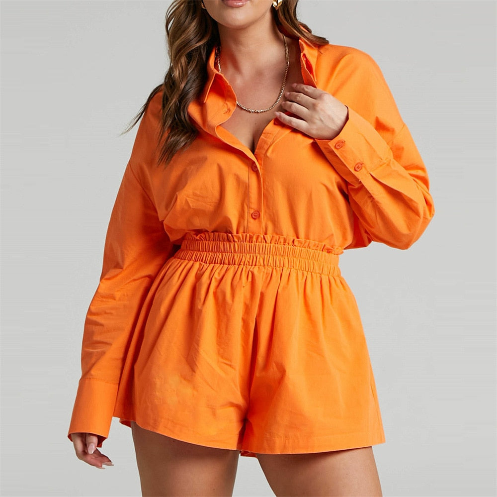 Women's Tracksuits Shirt With Mini Shorts Cotton Two Pieces Sets Fashion Clothing Outfits Blouse Set The Clothing Company Sydney