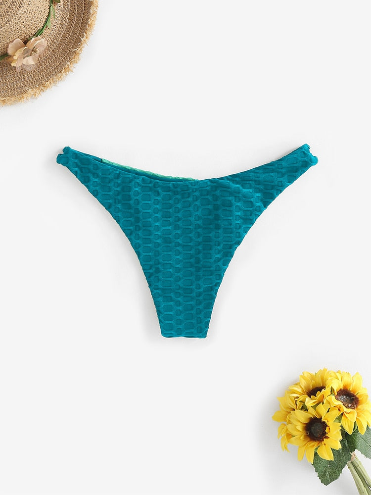 Two Tone Color Block O-ring Honeycomb Textured Bikini Swimwear Mix & Match Swimsuit Separates Beach Top And Bottom The Clothing Company Sydney