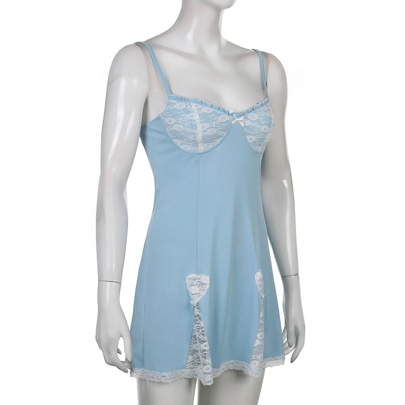 Y2K Retro Lace Patchwork Strap Bow Black Dress Mini Fashion Aesthetic Bow Club Party Dresses for Women Outfits The Clothing Company Sydney