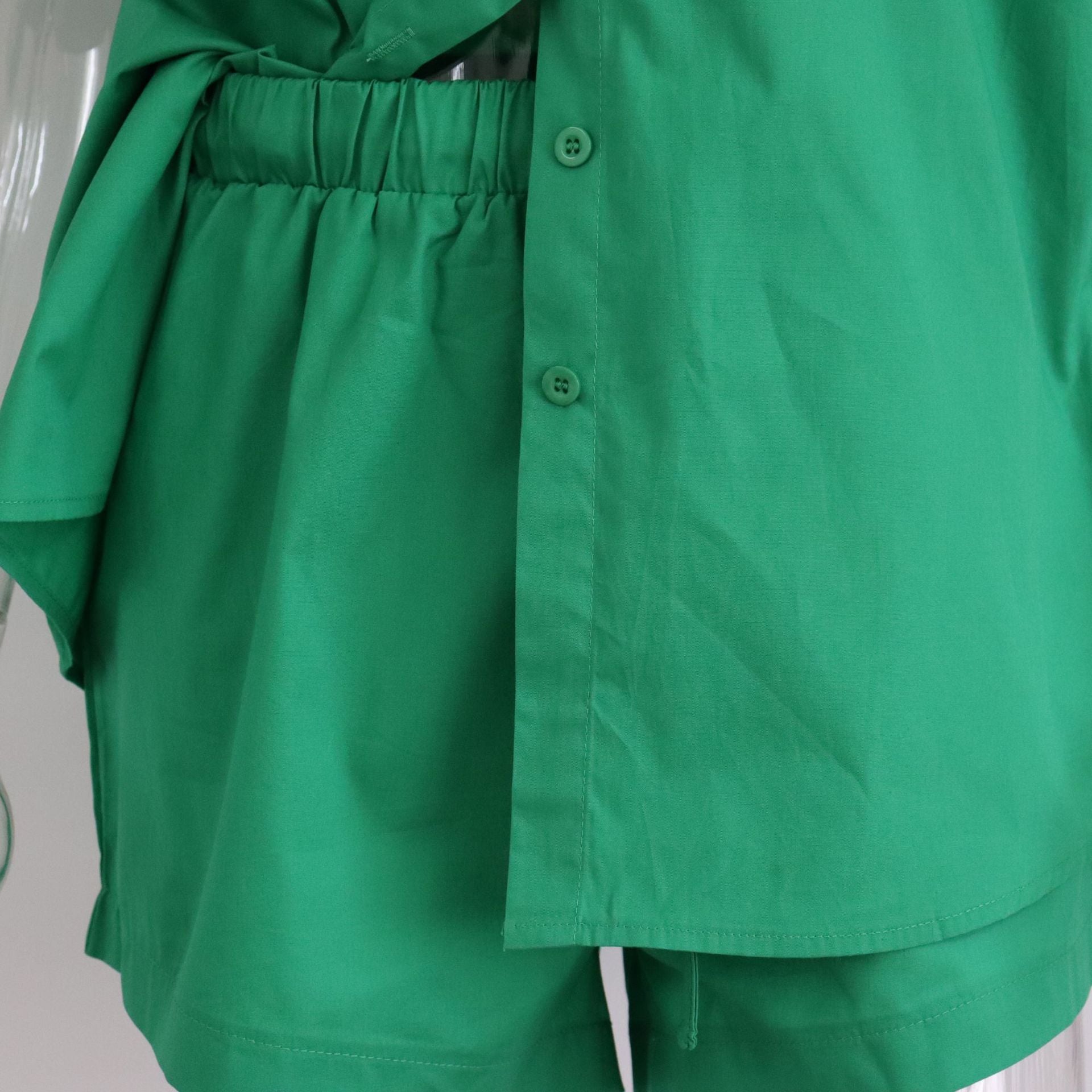 2 Piece Long Sleeve Shirt With Mini Shorts Cotton Stretch Waist Two Pieces Ladies Outfits Blouses Fashion Set The Clothing Company Sydney