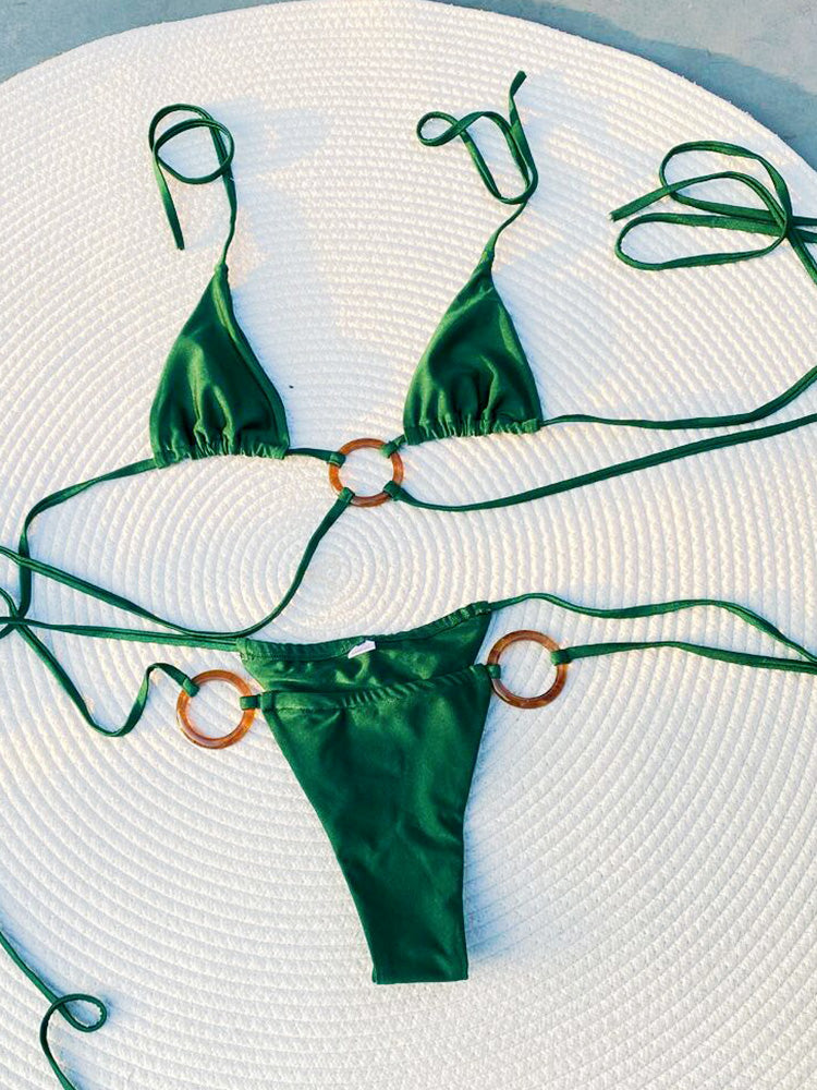 String Swimsuit Triangle Cup Type Bathing Suit Swimwear High Cut Drawstring Bandage Bikini Set The Clothing Company Sydney