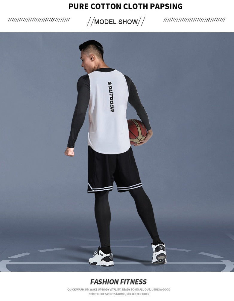 4 Piece/Set Men's Basketball Tracksuit Gym Fitness Compression Sports Suit Running Jogging Sport Wear Exercise Workout Tights Shorts The Clothing Company Sydney