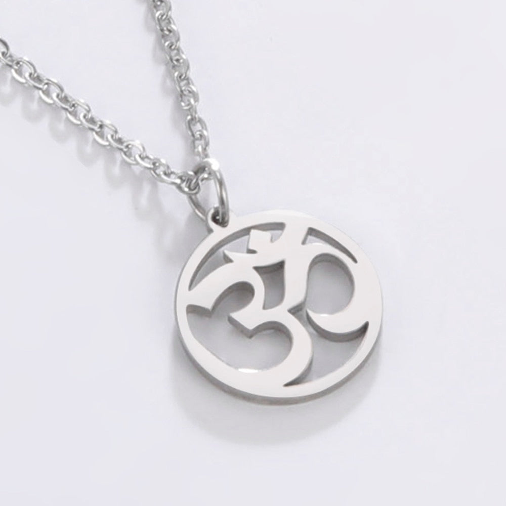 Tamil Om Aum Symbol with Trident Pendant Stainless Steel Necklace Om Shiva Symbol Yoga Vintage Talisman Jewellery The Clothing Company Sydney