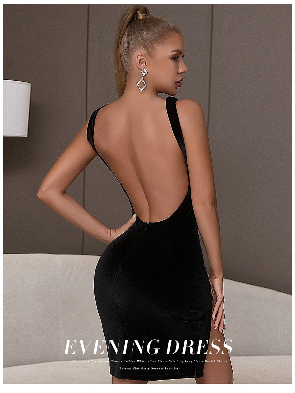 Backless Black Velevt Night Club Dress Summer Tank Sleeveless Celebrity Evening Outwear Party Dress The Clothing Company Sydney