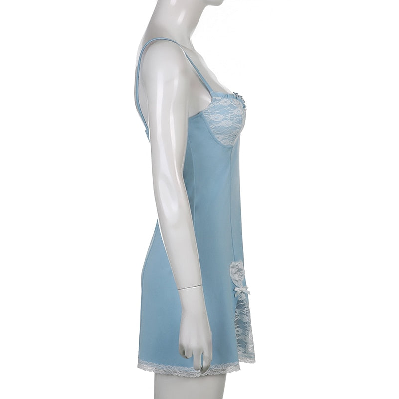 Y2K Retro Lace Patchwork Strap Bow Black Dress Mini Fashion Aesthetic Bow Club Party Dresses for Women Outfits The Clothing Company Sydney