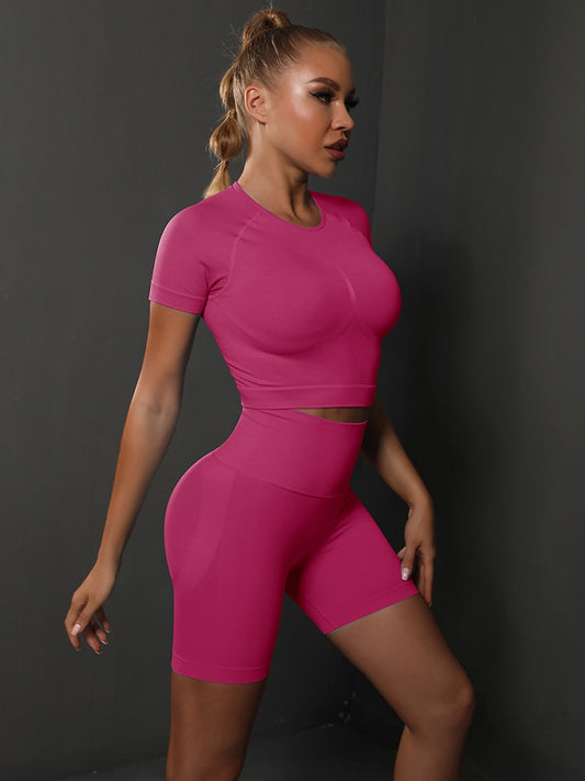 2 Piece Seamless Yoga Set Gym Sportswear Sport Top and High Waist Short Suit Fitness Workout Butt Lifting Short Tight Suit The Clothing Company Sydney