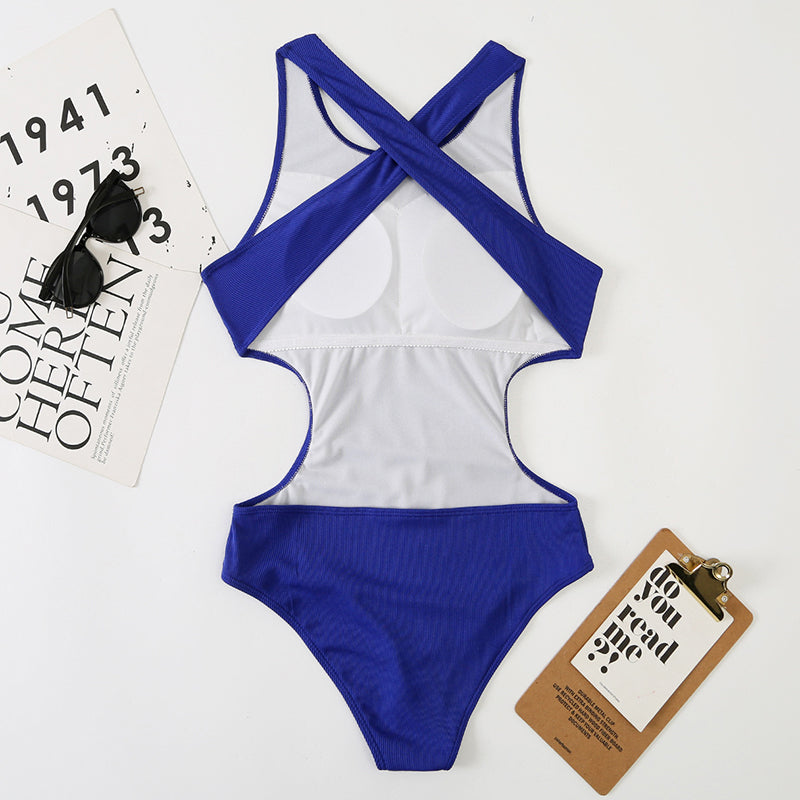 Ribbed One Piece Women Swimsuits Cut Out Swimwear High Neck Bodysuit Solid Beachwear Cross Back Monokini Clothing Company Sydney