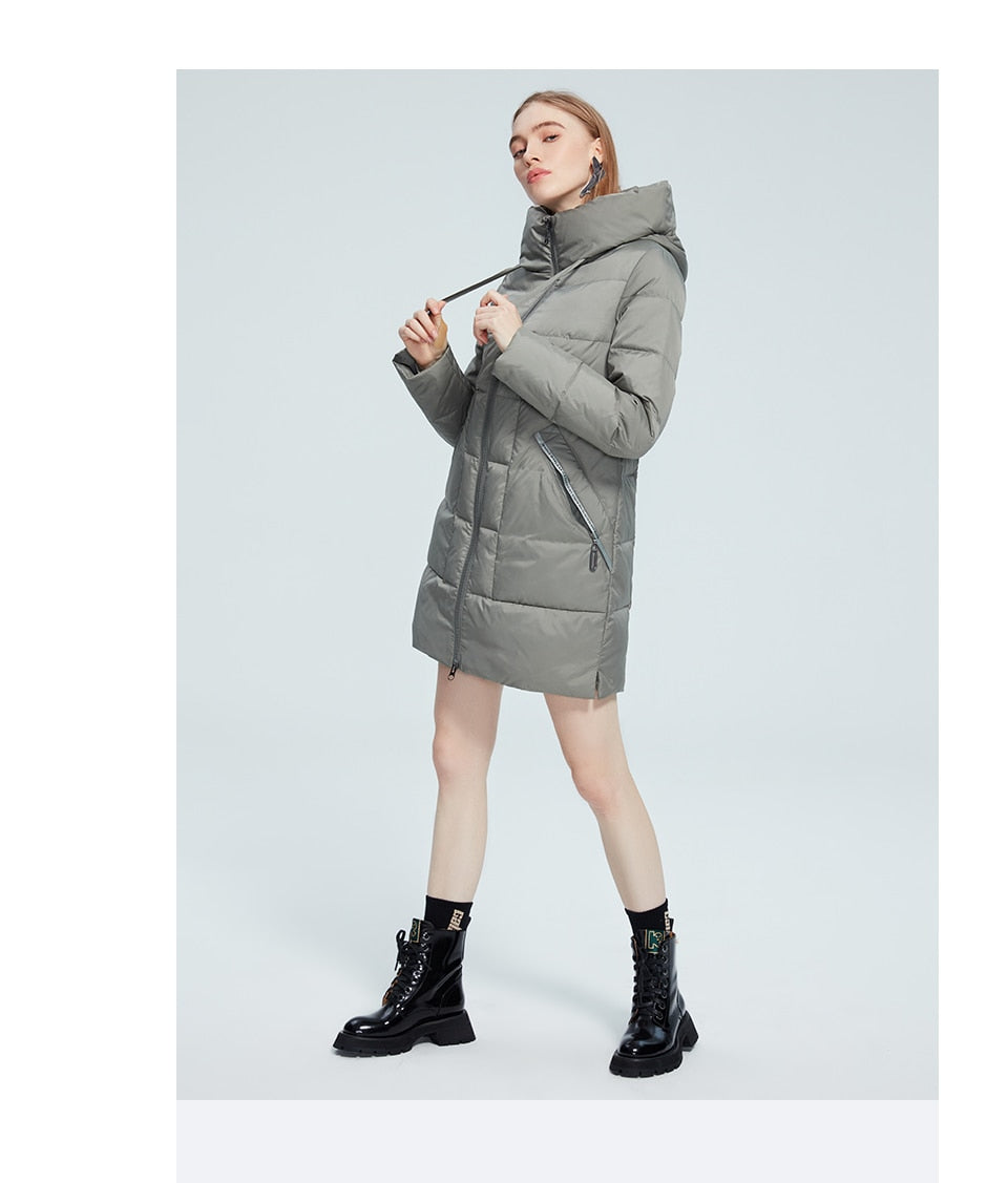 Winter Jacket Women's Stand Collar Hooded Cold Protection Windproof Lady Coat Big Pocket Mid-Length Parka The Clothing Company Sydney