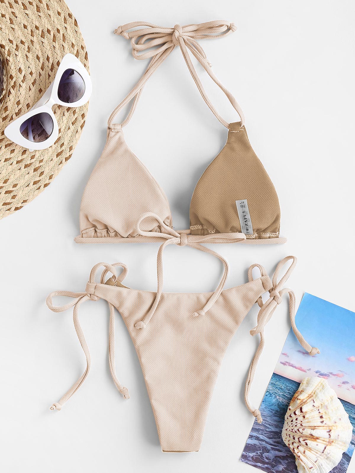 Micro G String Color Block Textured Halter String Bikini Set Two-Piece Suits Swim Party Wear The Clothing Company Sydney