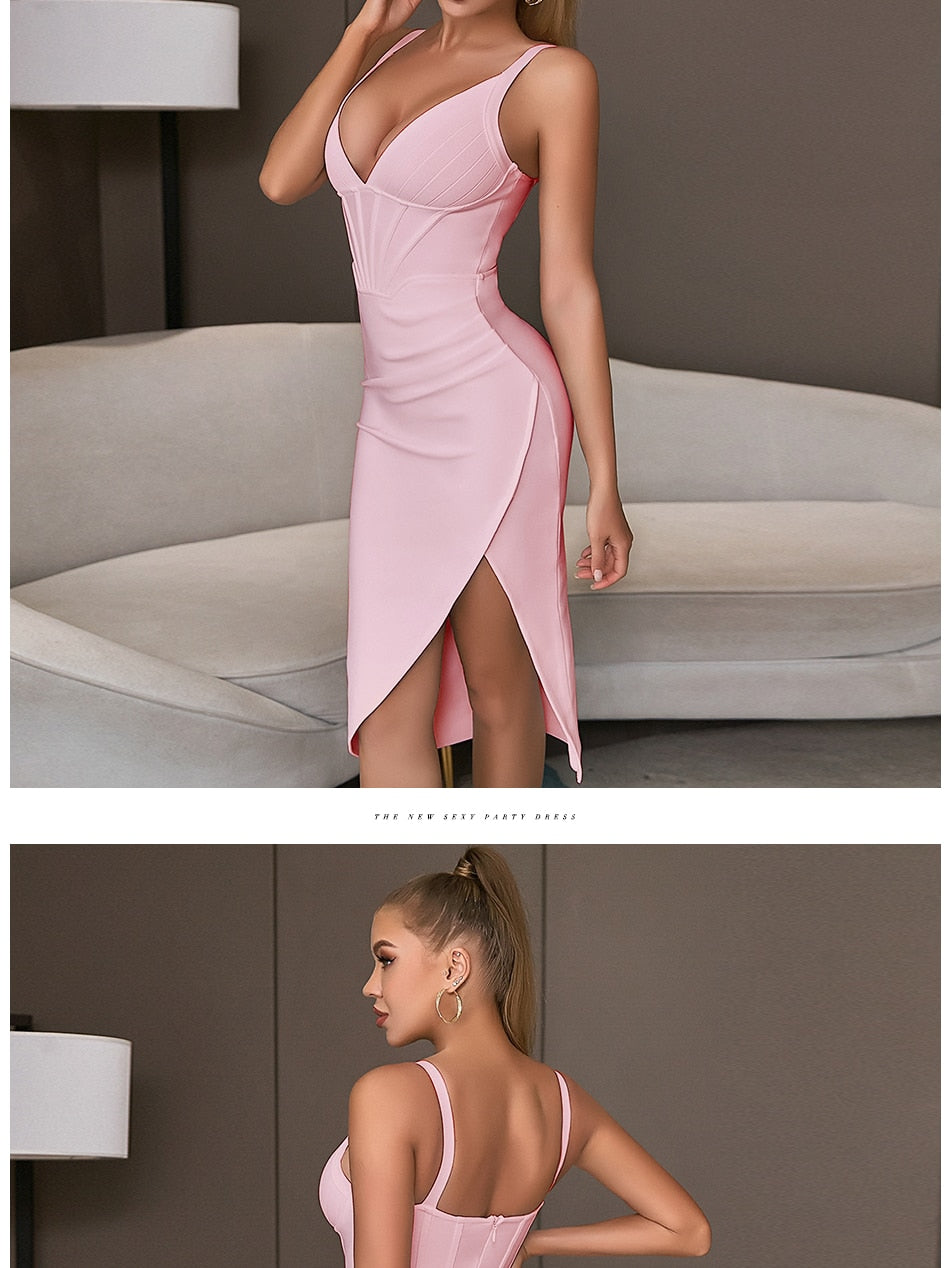 Spaghetti Strap Bodycon Bandage Dress Summer V Neck Club Elegant Outwear Celebrity Runway Party Dress The Clothing Company Sydney