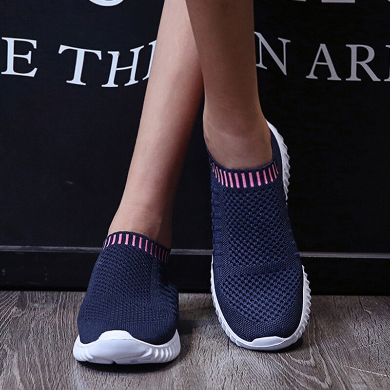 Breathable Mesh Sneakers Summer Slip on Soft Bottom Running Shoes Woman Plus Size Elastic Knit Casual Flats The Clothing Company Sydney