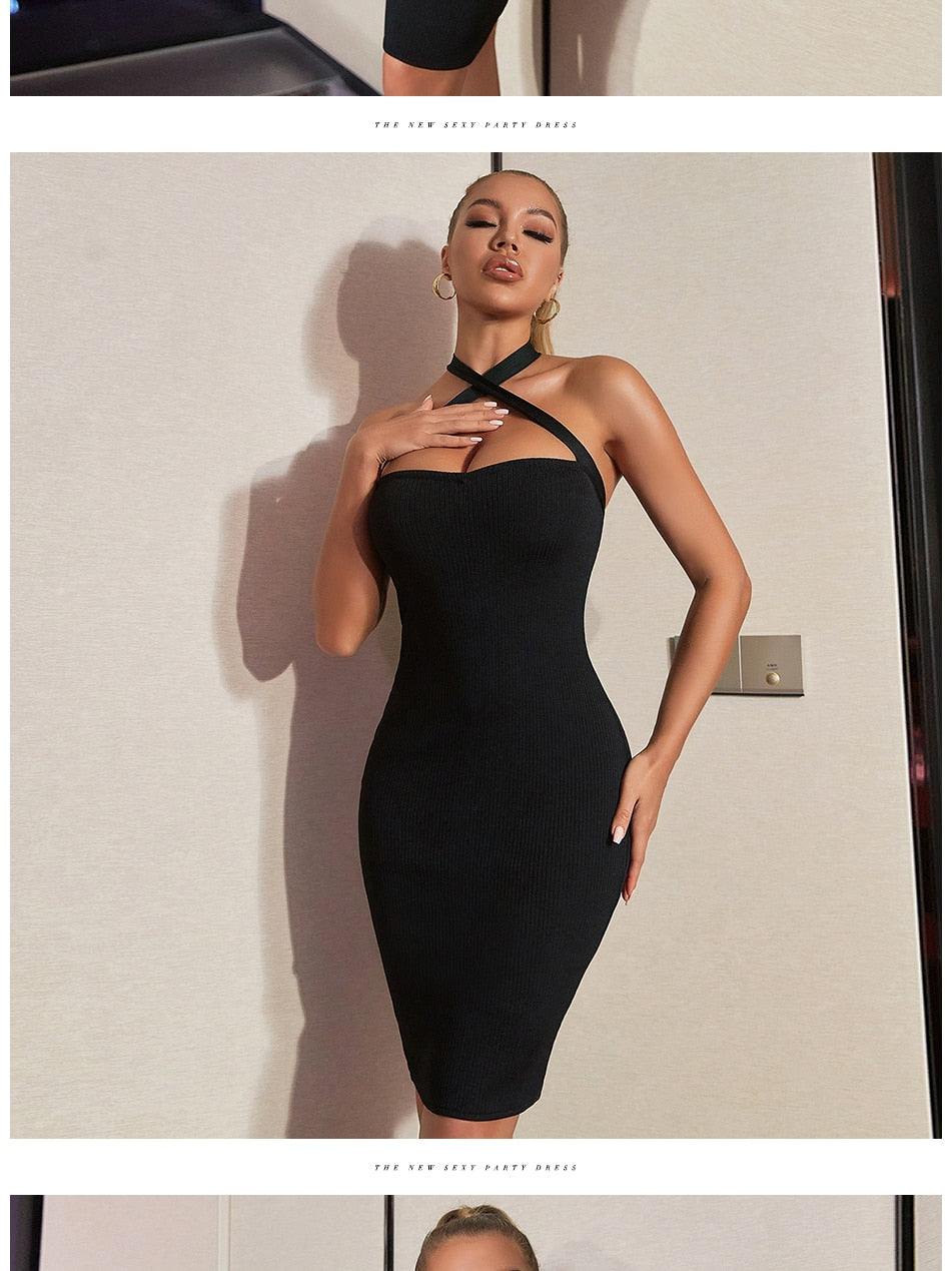 Halter Black Night Club Skinny Bandage Dress Summer Sexy Sleeveless Evening Celebrity Party Dresses Outfits The Clothing Company Sydney