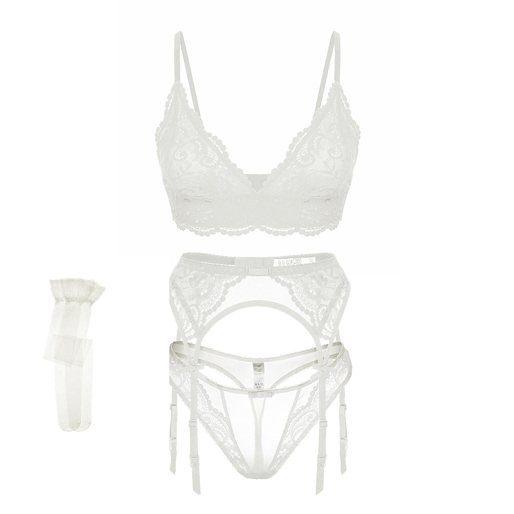 4 Piece Underwear Bra Lingerie Lace Summer Bra +Panty +Garter +Stockings Set The Clothing Company Sydney