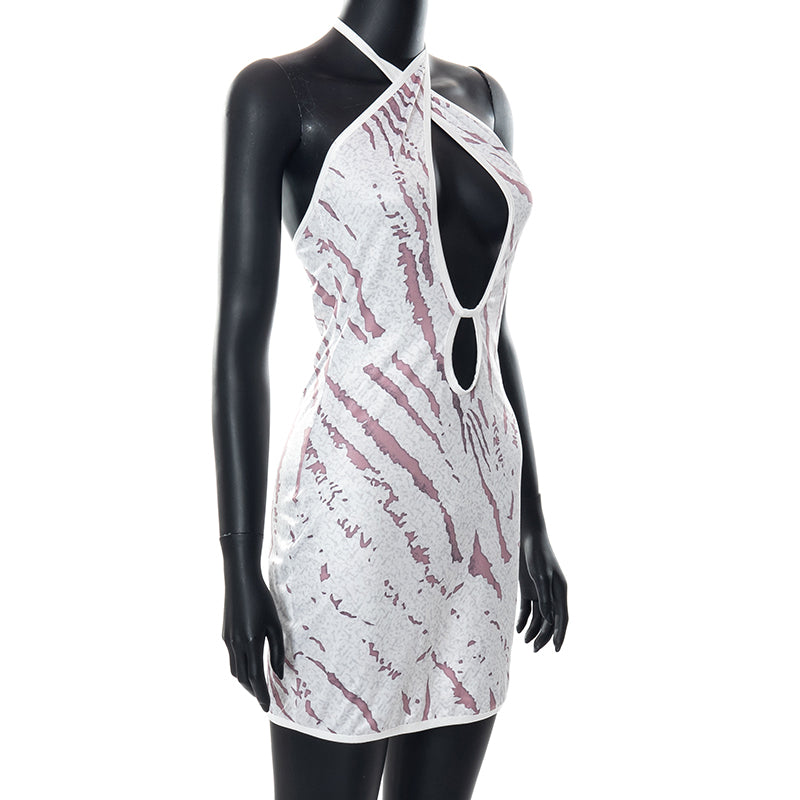 Cross Halter Cut Out Backless Mini Dress Print Sleeveless Bodycon Summer Night Club Party Dress The Clothing Company Sydney