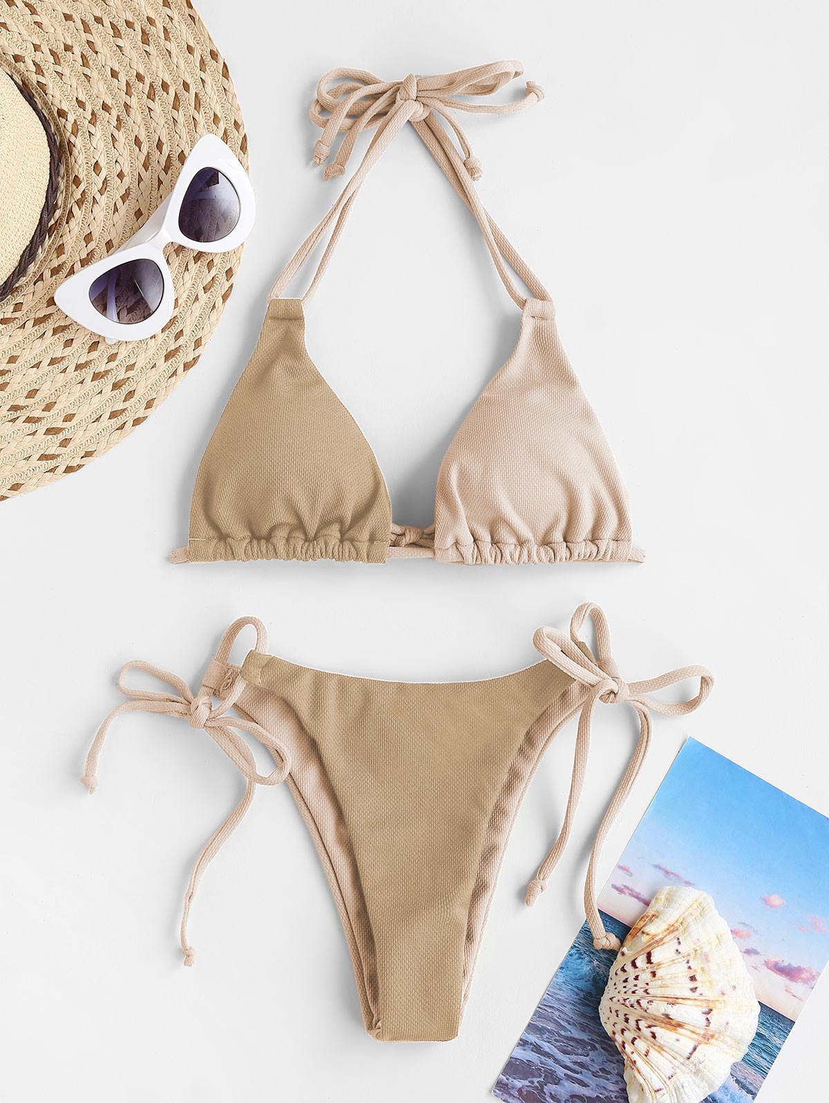 Micro G String Color Block Textured Halter String Bikini Set Two-Piece Suits Swim Party Wear The Clothing Company Sydney
