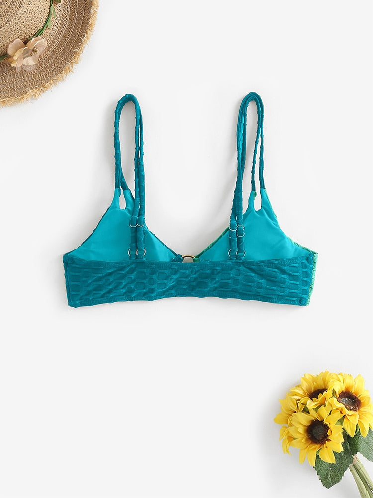 Two Tone Color Block O-ring Honeycomb Textured Bikini Swimwear Mix & Match Swimsuit Separates Beach Top And Bottom The Clothing Company Sydney