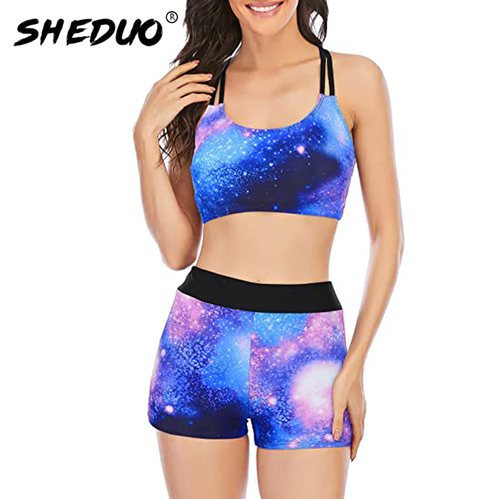 Two Piece Plus Size Tankini Swimming suits Swimwear Patchwork Bikini White boho Printed Swimsuit The Clothing Company Sydney