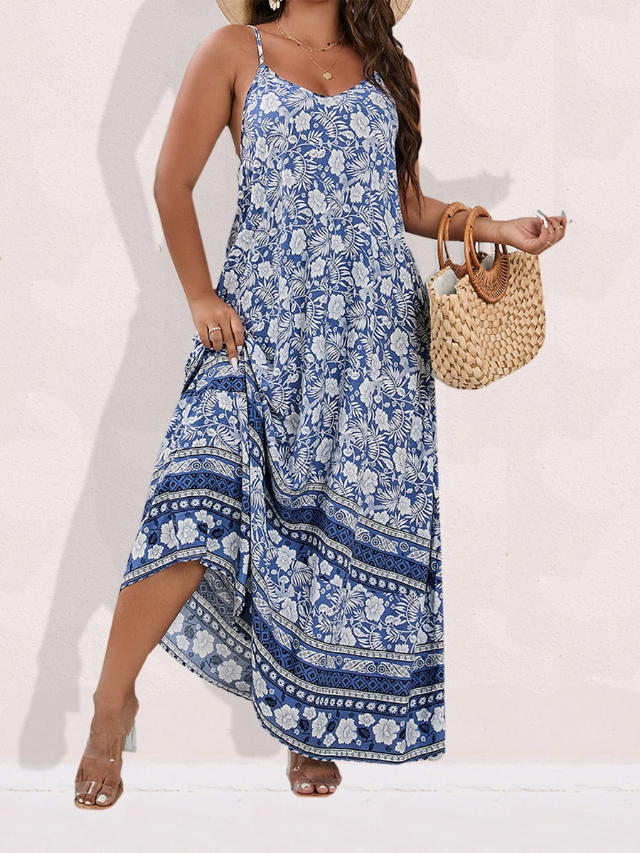 Ditsy Floral Maxi Cami Dress Backless Plus Size Women's Summer Elegant Large Hem Beach Dresses The Clothing Company Sydney