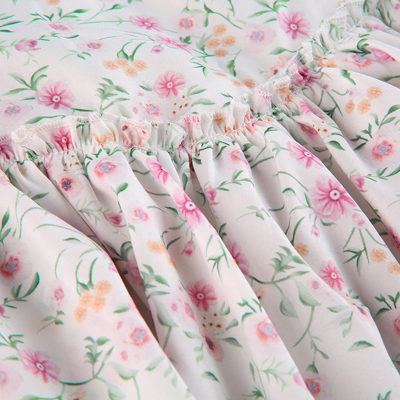 French Romantic Strap Floral Printing Summer Fashion Chic Ruffles Pleated Dress Mini Double Layer Dress The Clothing Company Sydney
