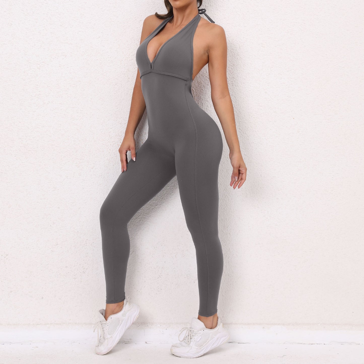 Backless Yoga Jumpsuit Lycra Gym Overalls Women's V Neck Workout Clothes for Women Fitness Clothing Sportswear The Clothing Company Sydney