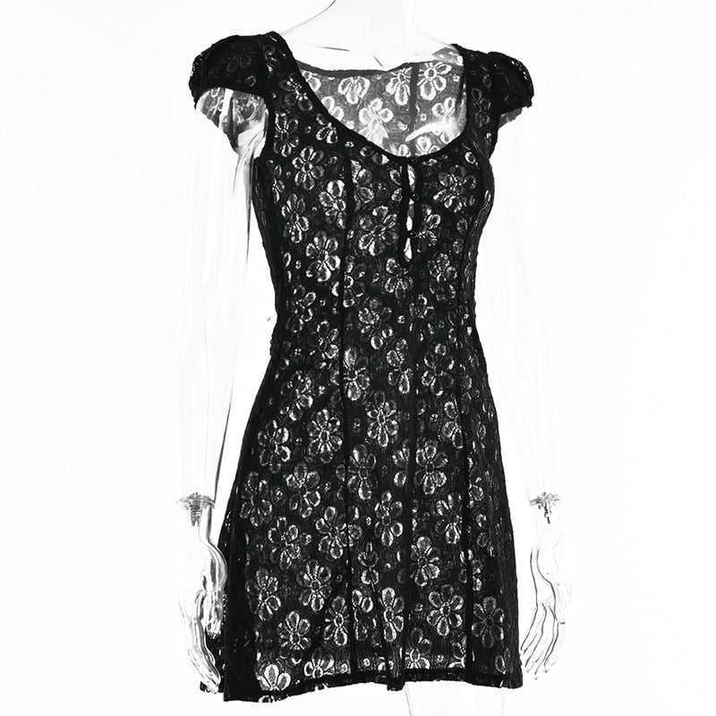 Square Neck Black White Mini Summer High Waist Short Sleeve Beachwear Bodycon Hollow Out Sundress Dress The Clothing Company Sydney