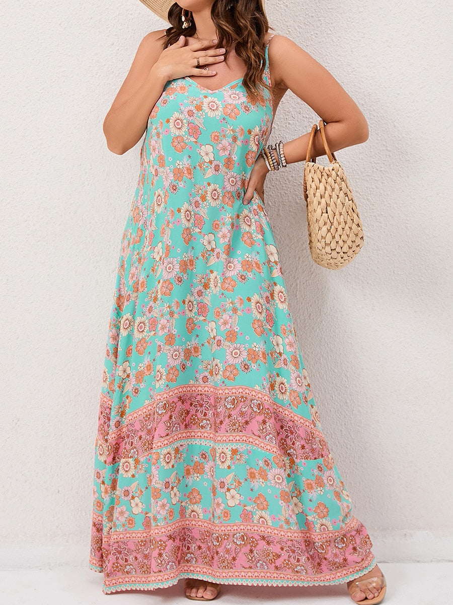 Ditsy Floral Maxi Cami Dress Backless Plus Size Women's Summer Elegant Large Hem Beach Dresses The Clothing Company Sydney