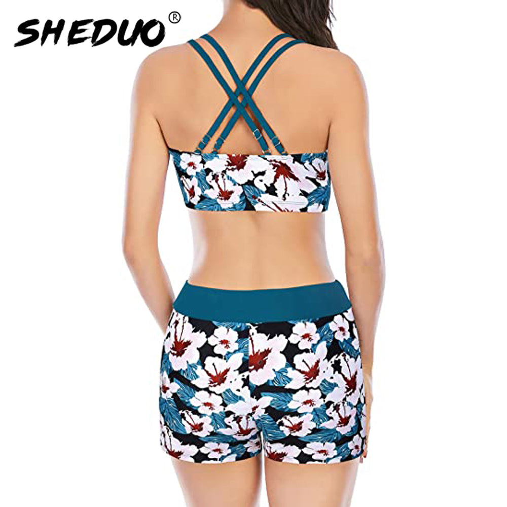 Two Piece Plus Size Tankini Swimming suits Swimwear Patchwork Bikini White boho Printed Swimsuit The Clothing Company Sydney