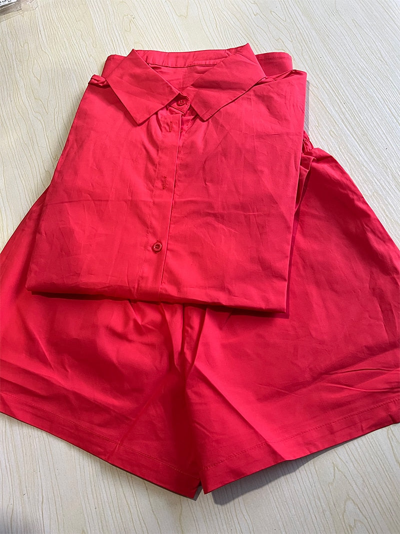 Women's Tracksuits Shirt With Mini Shorts Cotton Two Pieces Sets Fashion Clothing Outfits Blouse Set The Clothing Company Sydney