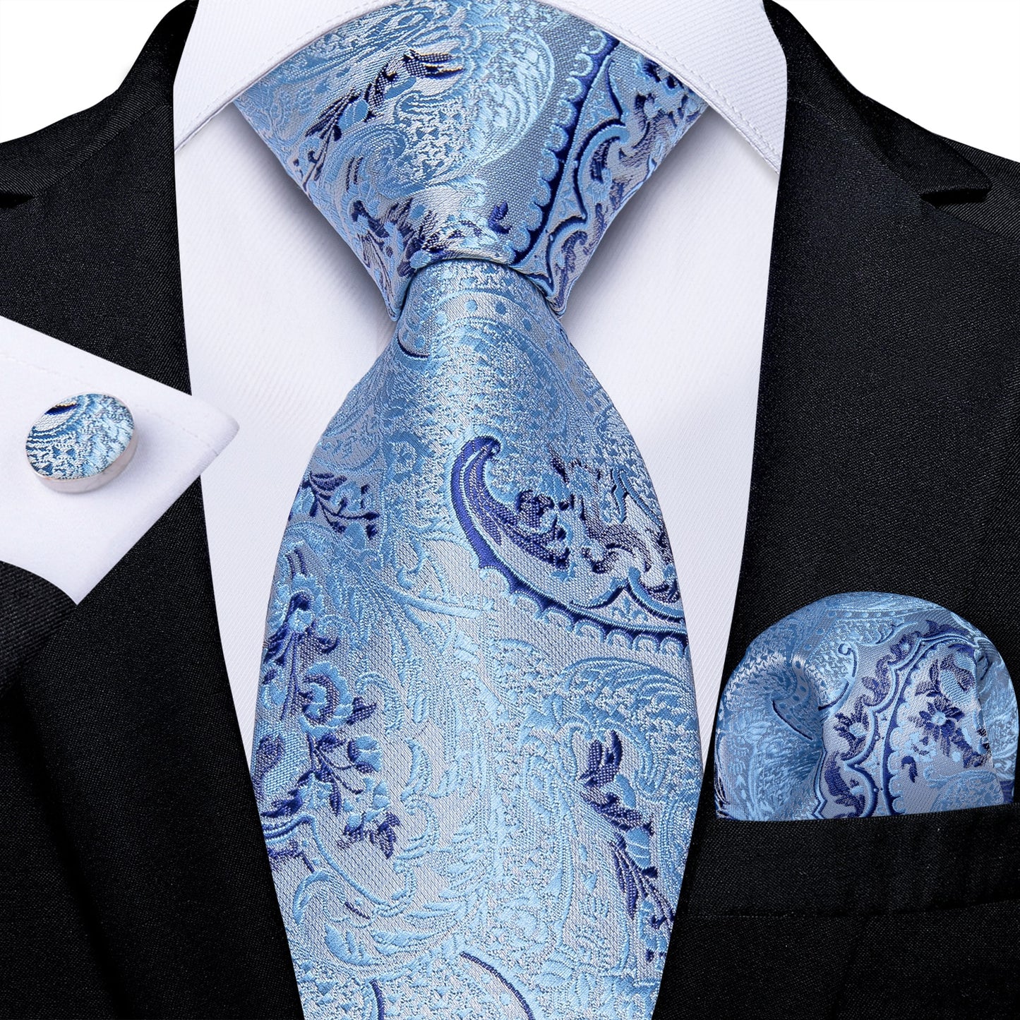 Classic 100% Silk Men's Ties 8cm Blue Plaid Dot Striped Business Necktie Handkerchief Wedding Party Tie Set The Clothing Company Sydney
