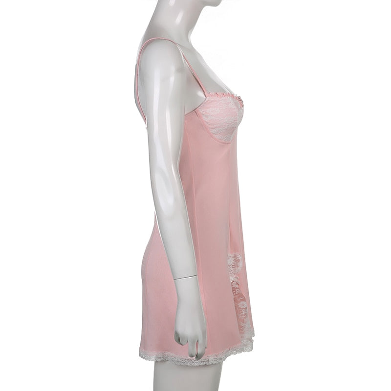 Y2K Retro Lace Patchwork Strap Bow Black Dress Mini Fashion Aesthetic Bow Club Party Dresses for Women Outfits The Clothing Company Sydney