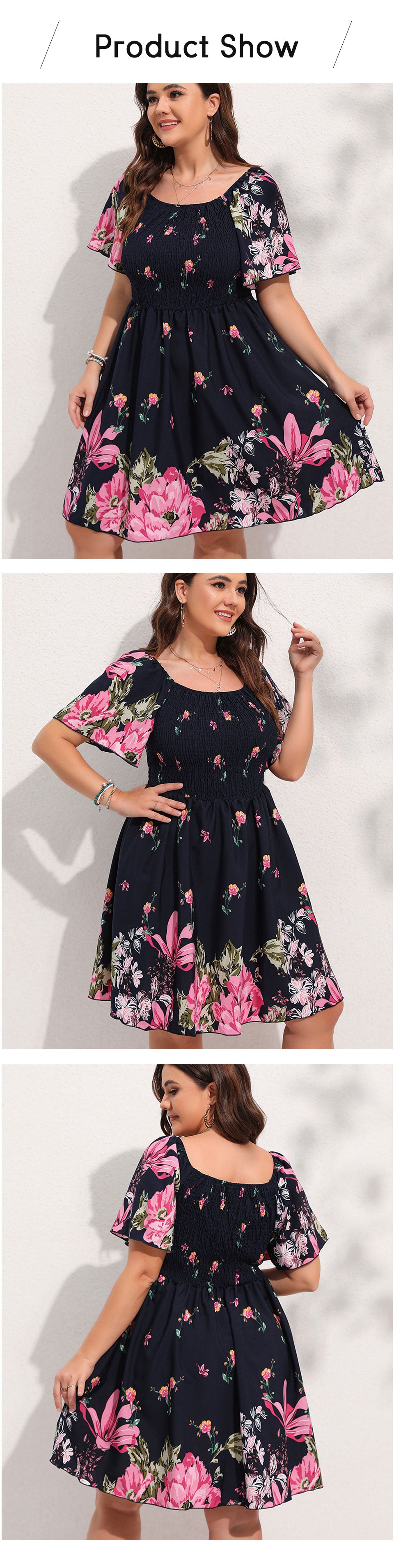 Allover Floral Print Shirred Midi Dress Plus Size Lantern Sleeve High Waist Dresses Summer Dress The Clothing Company Sydney