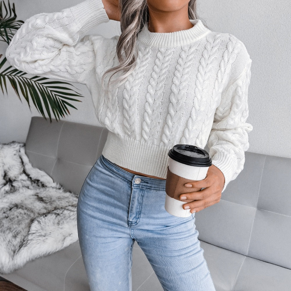Women's Autumn Winter Long Sleeve Twist Neck Knit Crop Sweater Fashion Slim All Match Pullover Jumper Top The Clothing Company Sydney