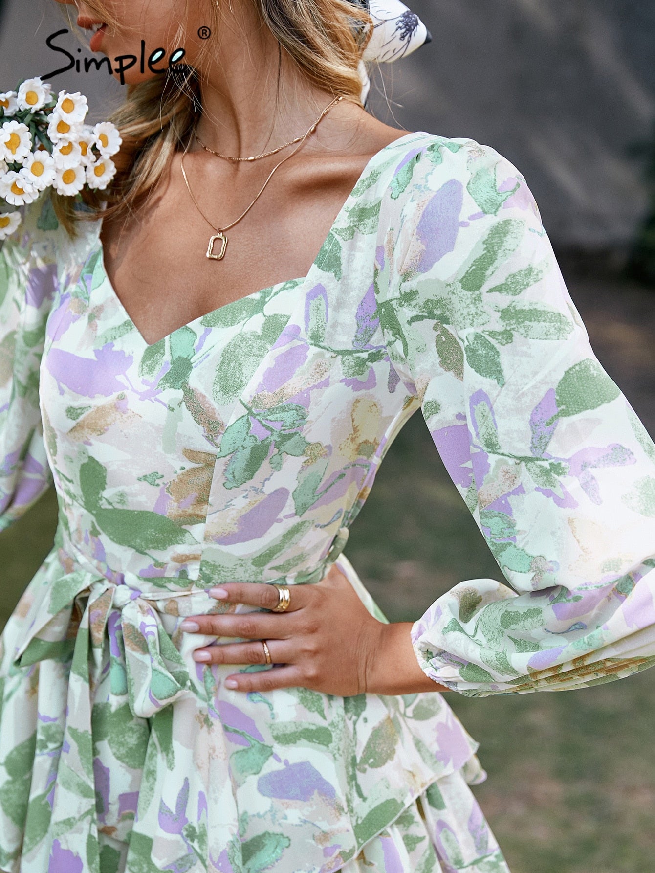 Holiday sash long sleeve ruffle print romper summer Lace up floral short overall A-line v-neck beach rompers The Clothing Company Sydney