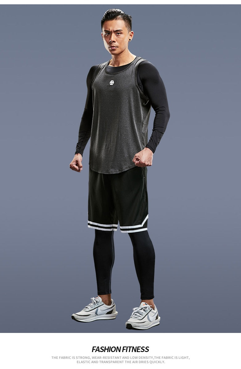 4 Piece/Set Men's Basketball Tracksuit Gym Fitness Compression Sports Suit Running Jogging Sport Wear Exercise Workout Tights Shorts The Clothing Company Sydney