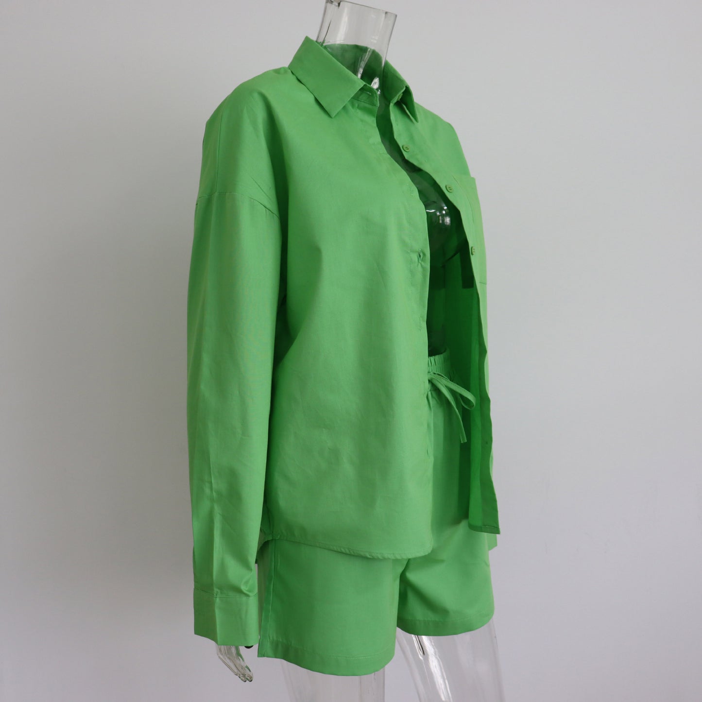 2 Piece Long Sleeve Shirt With Mini Shorts Cotton Stretch Waist Two Pieces Ladies Outfits Blouses Fashion Set The Clothing Company Sydney