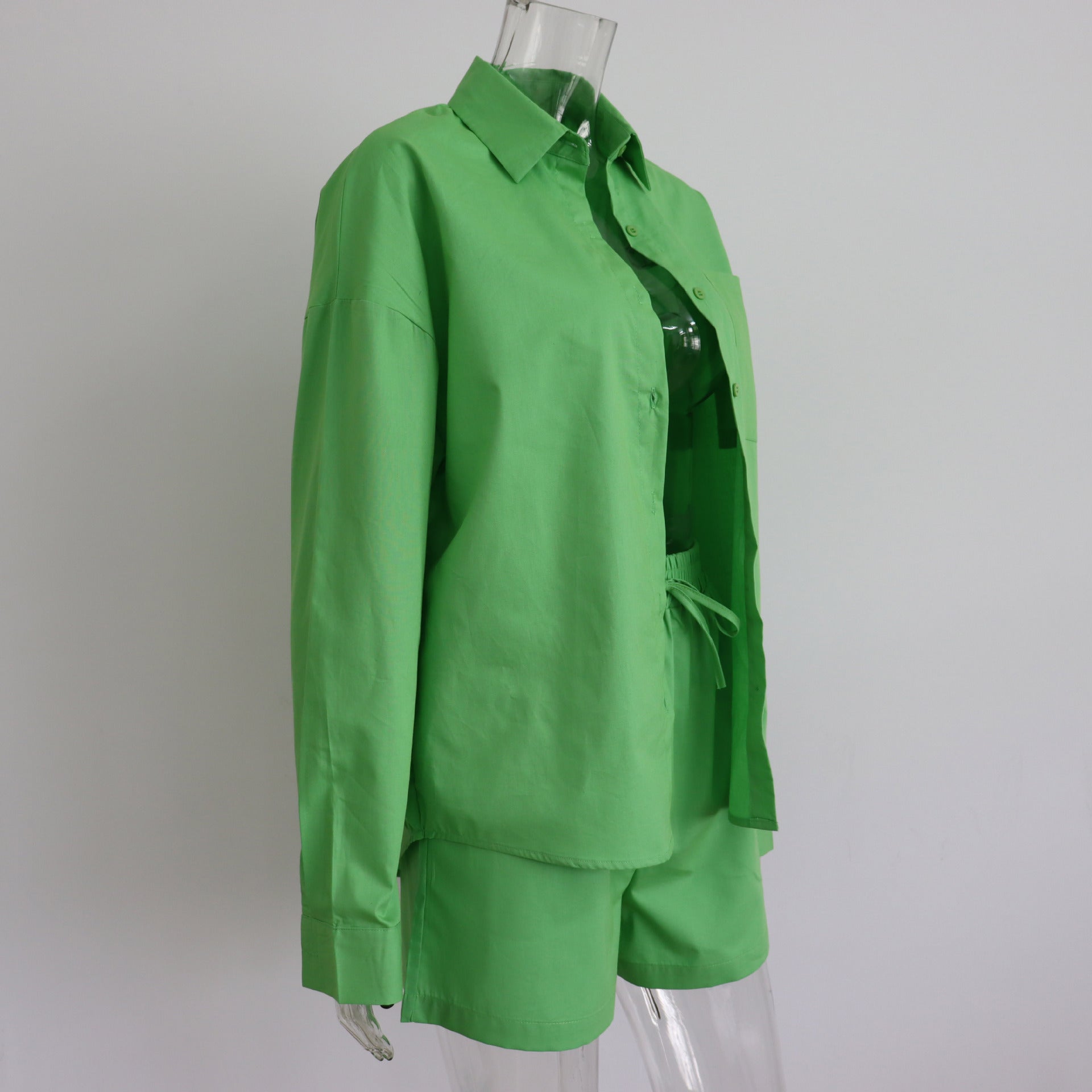 2 Piece Long Sleeve Shirt With Mini Shorts Cotton Stretch Waist Two Pieces Ladies Outfits Blouses Fashion Set The Clothing Company Sydney