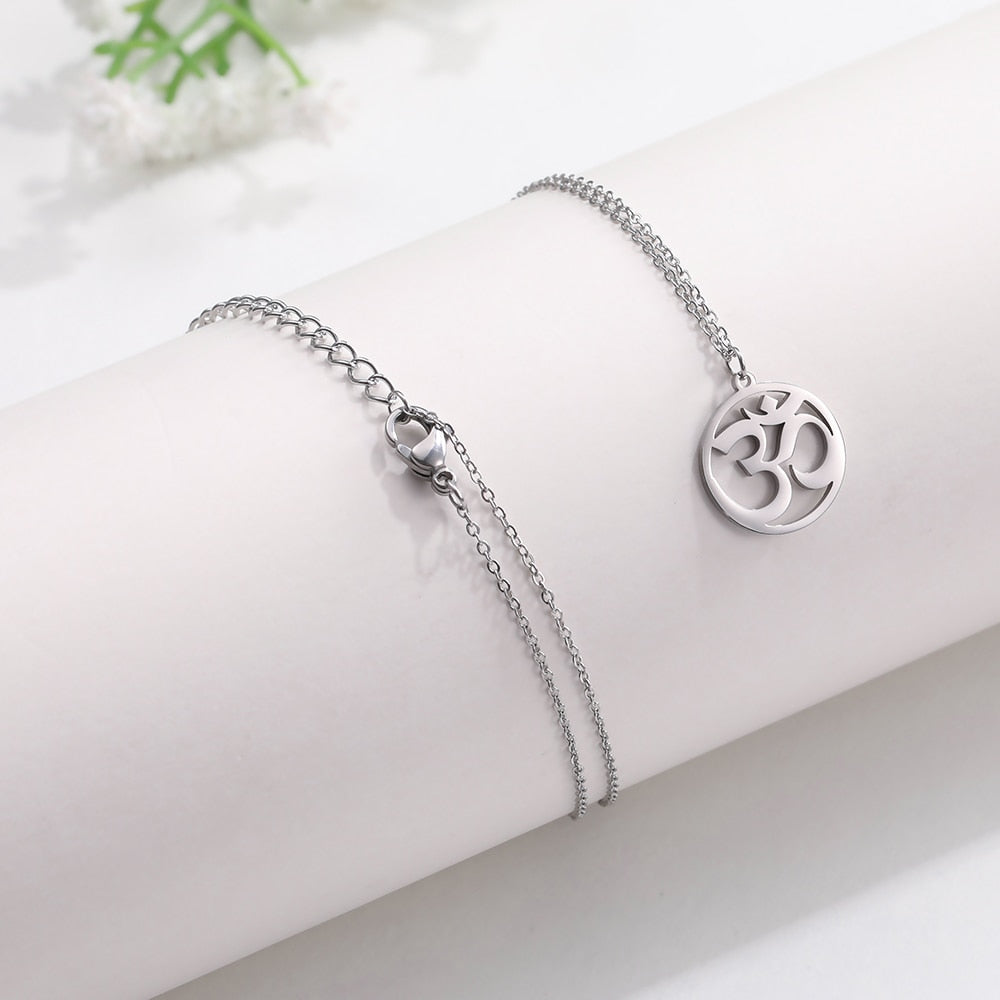 Tamil Om Aum Symbol with Trident Pendant Stainless Steel Necklace Om Shiva Symbol Yoga Vintage Talisman Jewellery The Clothing Company Sydney