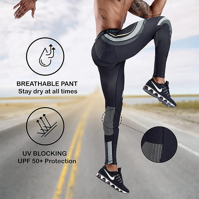 Running Compression Leggings Men's Sports Quick-drying Tights Stretchy Training Pants Gym Fitness Print Men Jogger The Clothing Company Sydney