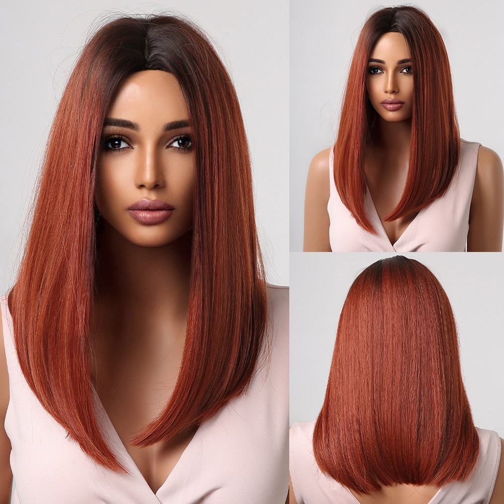 Short Straight Synthetic Wigs for Women Blonde to Brown Ombre Bob Wigs with Bangs Daily Cosplay Party Heat Resistant Wigs The Clothing Company Sydney