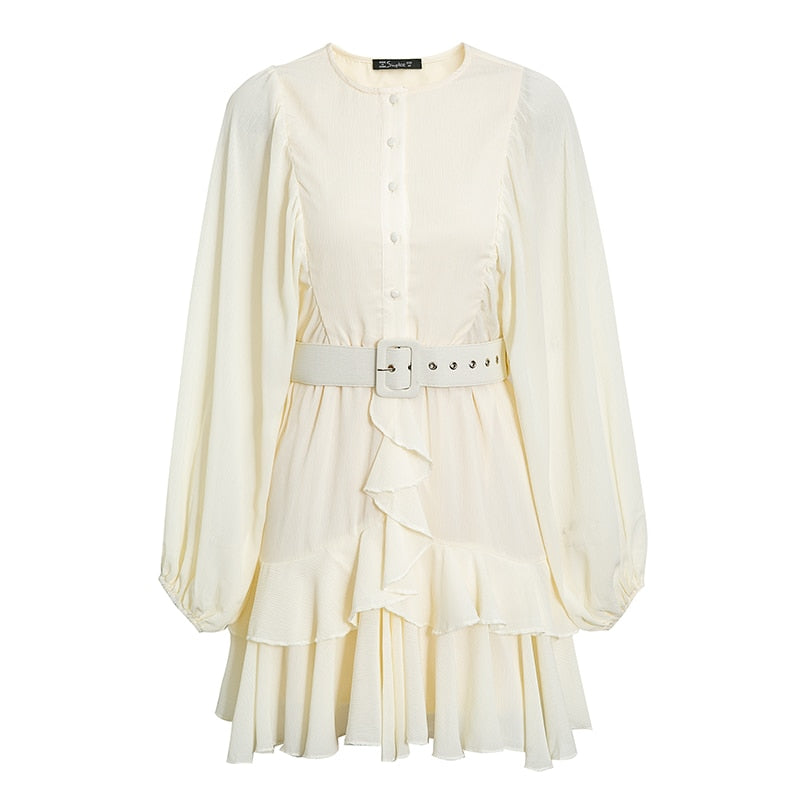 Belt blue plaid batwing long sleeve women dress summer Office ruffle shirt mini dress Casual button A-line Dress - The Clothing Company Sydney