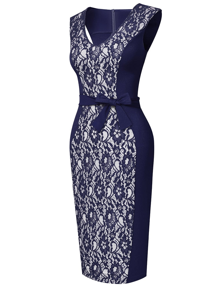 Summer Women Elegant Lace Patchwork Low Cut Dresses Formal Wedding Party Vintage Bodycon Slim Dress The Clothing Company Sydney