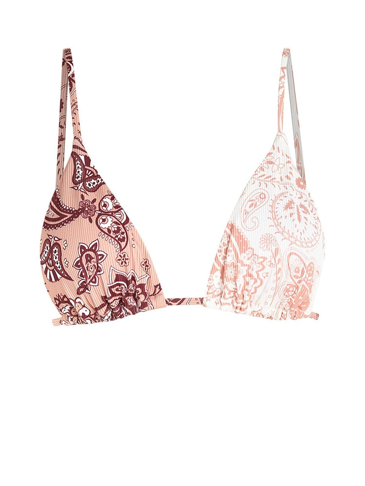 Two Piece Swimwear Ribbed Bohemian Paisley Print String Halter Bikini Set Women Tie Side Swimsuit Colorblock Bathing Suit The Clothing Company Sydney