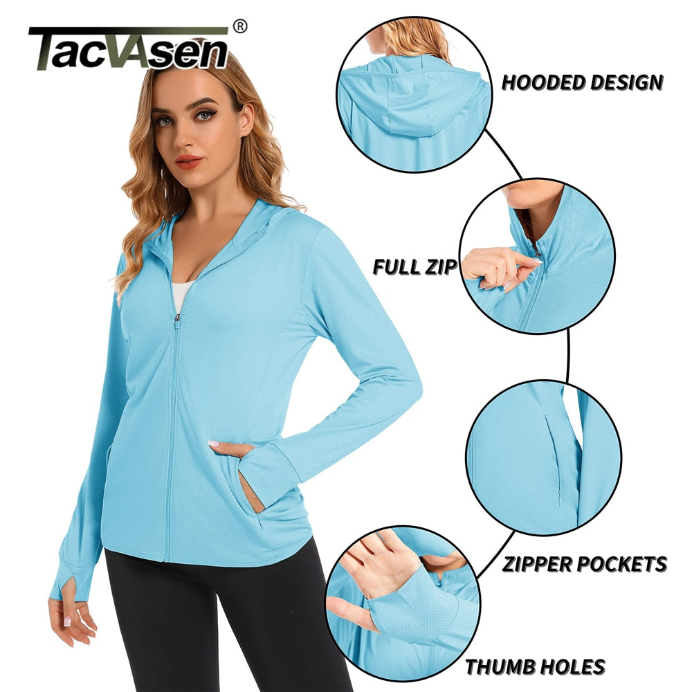 Summer Sun Protection Hoodies Women's Long Sleeve Casual Shirts UPF 50+ Sun Block Full Zip T-shirts With Zipper Pockets The Clothing Company Sydney