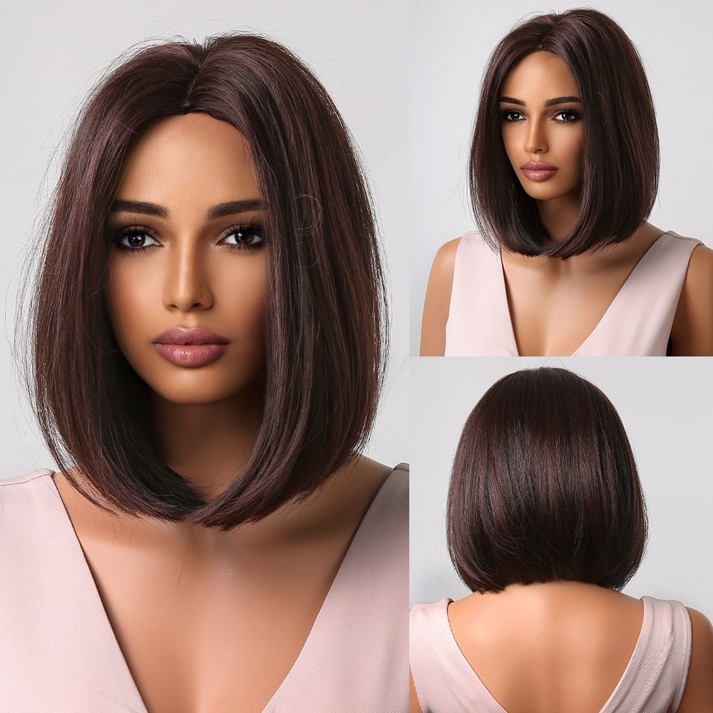 Short Straight Synthetic Wigs for Women Blonde to Brown Ombre Bob Wigs with Bangs Daily Cosplay Party Heat Resistant Wigs The Clothing Company Sydney