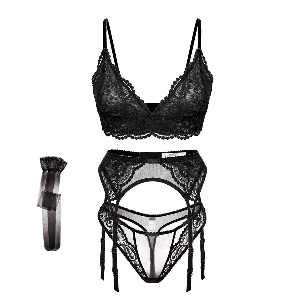 4 Piece Underwear Bra Lingerie Lace Summer Bra +Panty +Garter +Stockings Set The Clothing Company Sydney