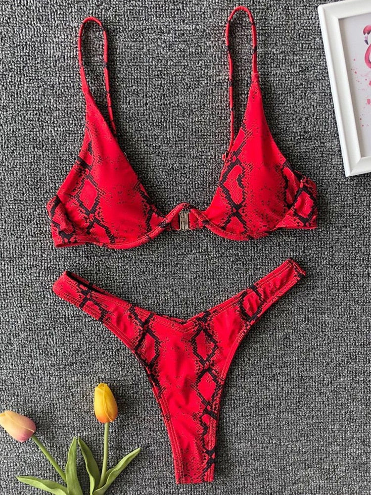 Neon V-bar Underwired Bikini Ribbed Swimsuit Women Thong Swimwear Two-pieces Bikini set Push up Bathing Suit The Clothing Company Sydney