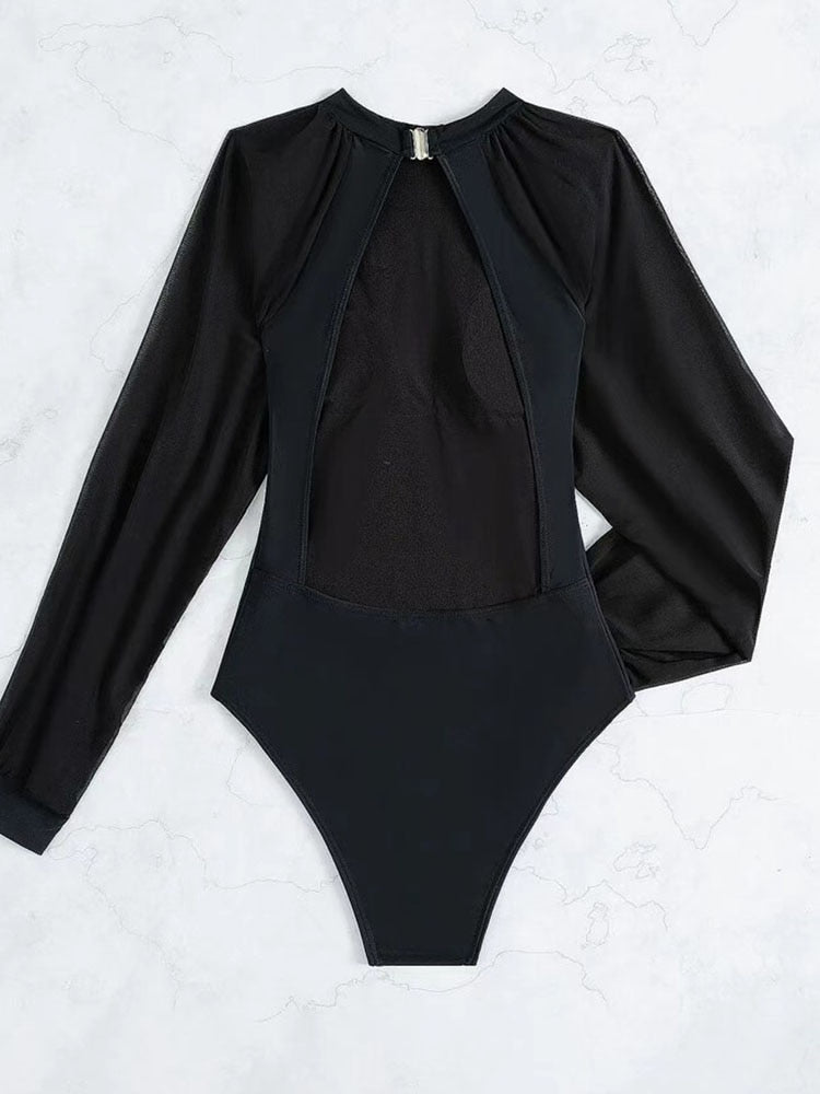 One Piece Swimsuit Swimwear Solid Long Sleeve Backless Rhinestones Diamond Thong Bathing Suit Monokini The Clothing Company Sydney